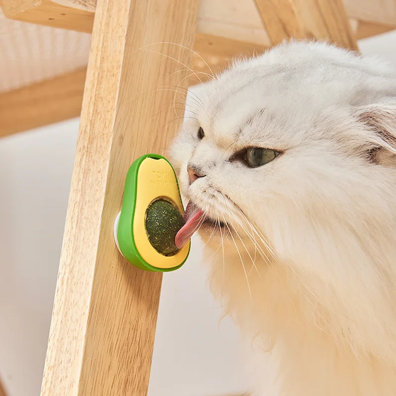 Snack Healthy Rotatable Treats Kitten Playing Toy Edible Cat Mint Licking Ball Avocado Catnip Wall Ball Cat Toys Catnip&Avocado