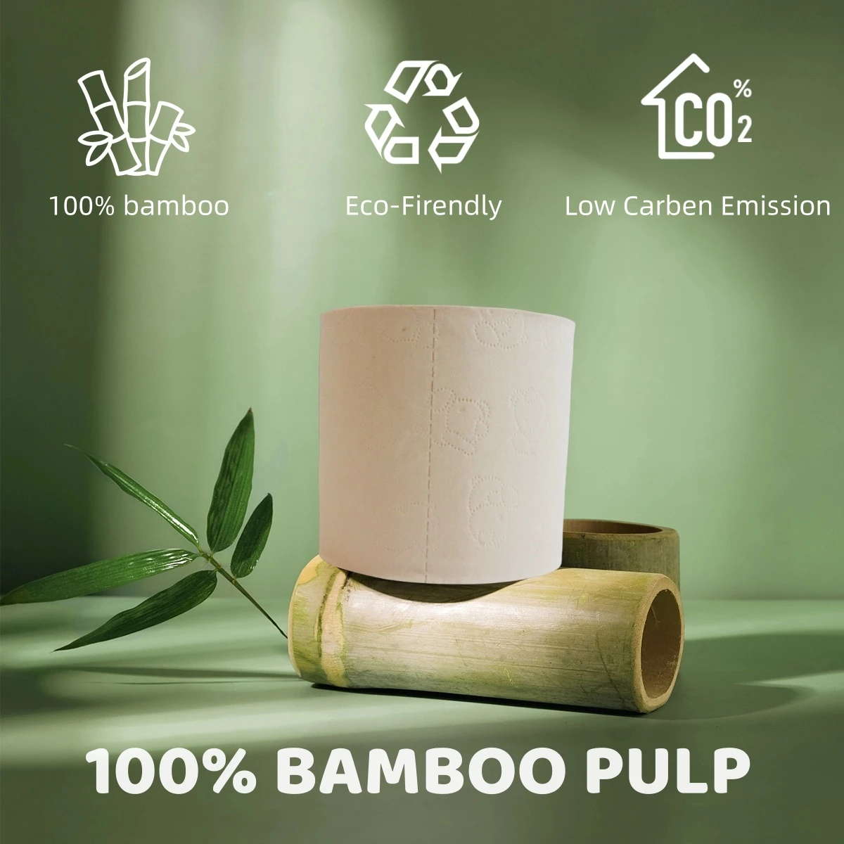 Unbleached Virgin Bamboo Pulp Strong 4ply Toilet Tissue Roll Dot Embossed Instant 12 Roll Pack 18 Rolls/Pack