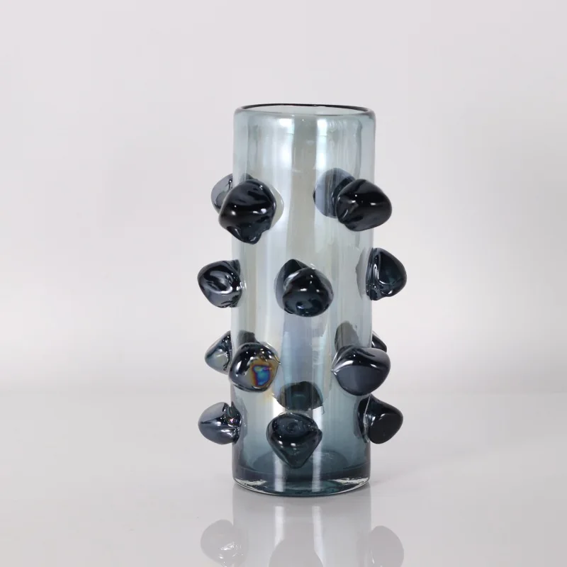 56H Ink blue straight tube bamboo glass vase flower glass vase decoration