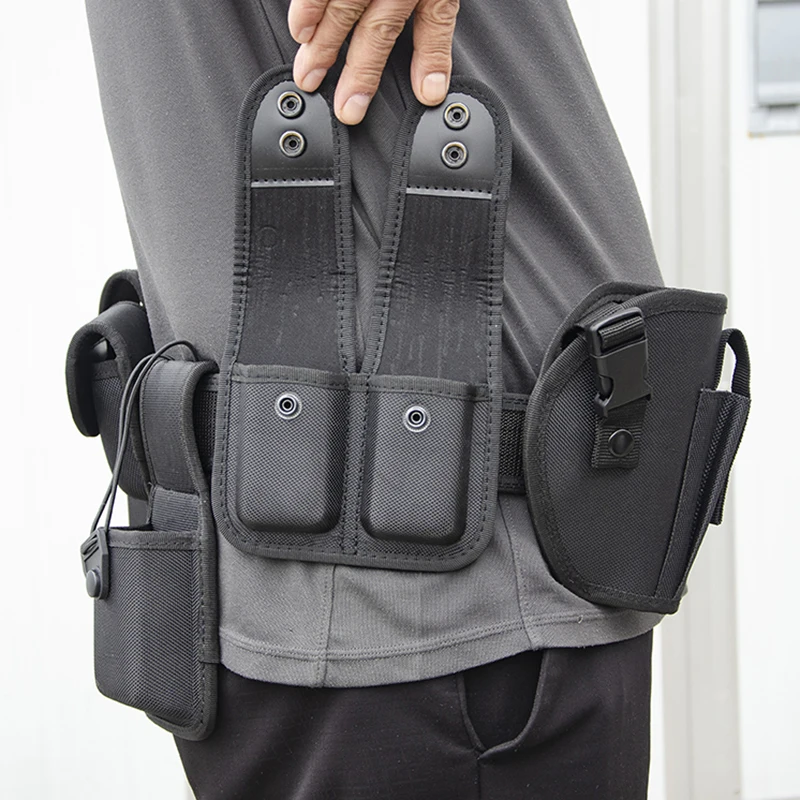 10 in 1 Nylon Men Tactical Security Comfort Belt with Tool Pouches Molded Utility Duty Belt