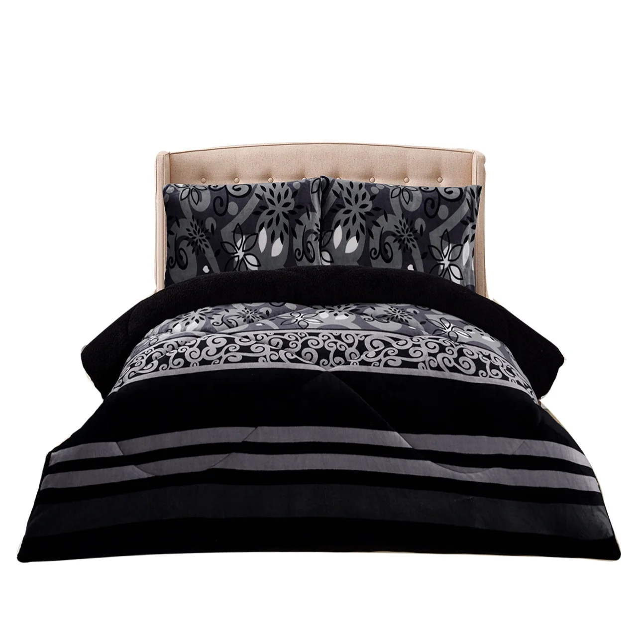 Hot Selling Borrego Blanket Set Sherpa Fleece Fabric Comforter Set for Badroom 100% Polyester Printed and Quilted Home,hotel