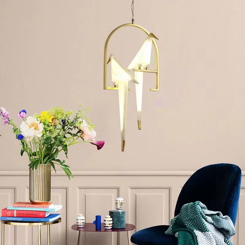 Nordic LED Bird Design Pendant Lamp acrylic gold Chandelier for hotel restaurant lobby