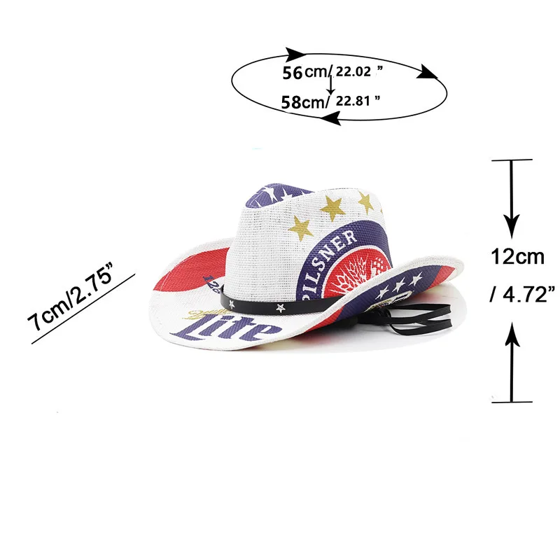 Classic American Flag PanamaJazz Straw Hat for Men Women New Outdoor Western Cowboy Hat for Casual Sports Travel for Adults