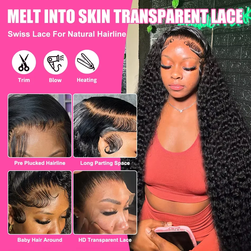 40 Inch Deep Wave Frontal Wig Full 13x4 13x6 HD Lace Frontal Human Hair Wig Water Curly Human Hair Lace Frontal Wigs For Women
