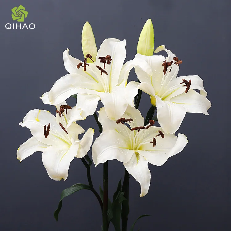 3 головки белых искусственных лилий Qihao цветок тигра на ощупь искусственная лилия для домашнего декора свадьбы вечеринки