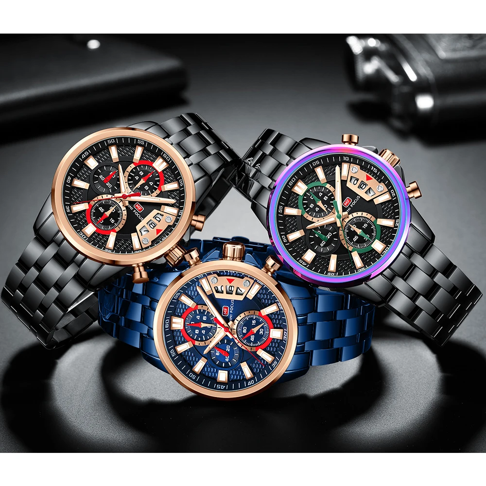 Relojes Hombre Mini Focus MF0352G Rainbow Color Fashion Men Wrist Watches Waterproof Chronograph Quartz Hip Hop Watch