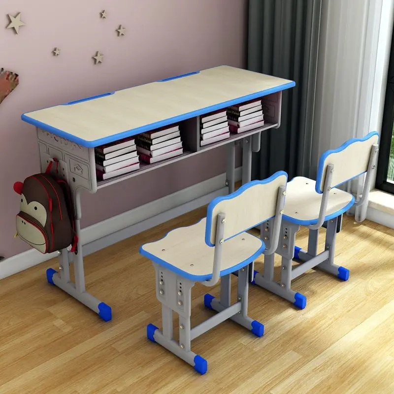 Adjustable Modern Design Metal Wood Student Chair Customizable Double Tables Primary Middle Schools Wholesale Plastic Material