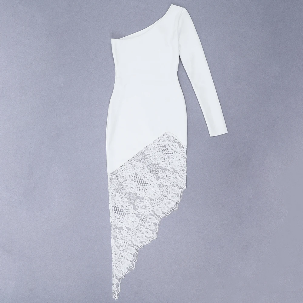 Custom make 2021 newest white one sleeve oblique hem short cocktail evening dress lady