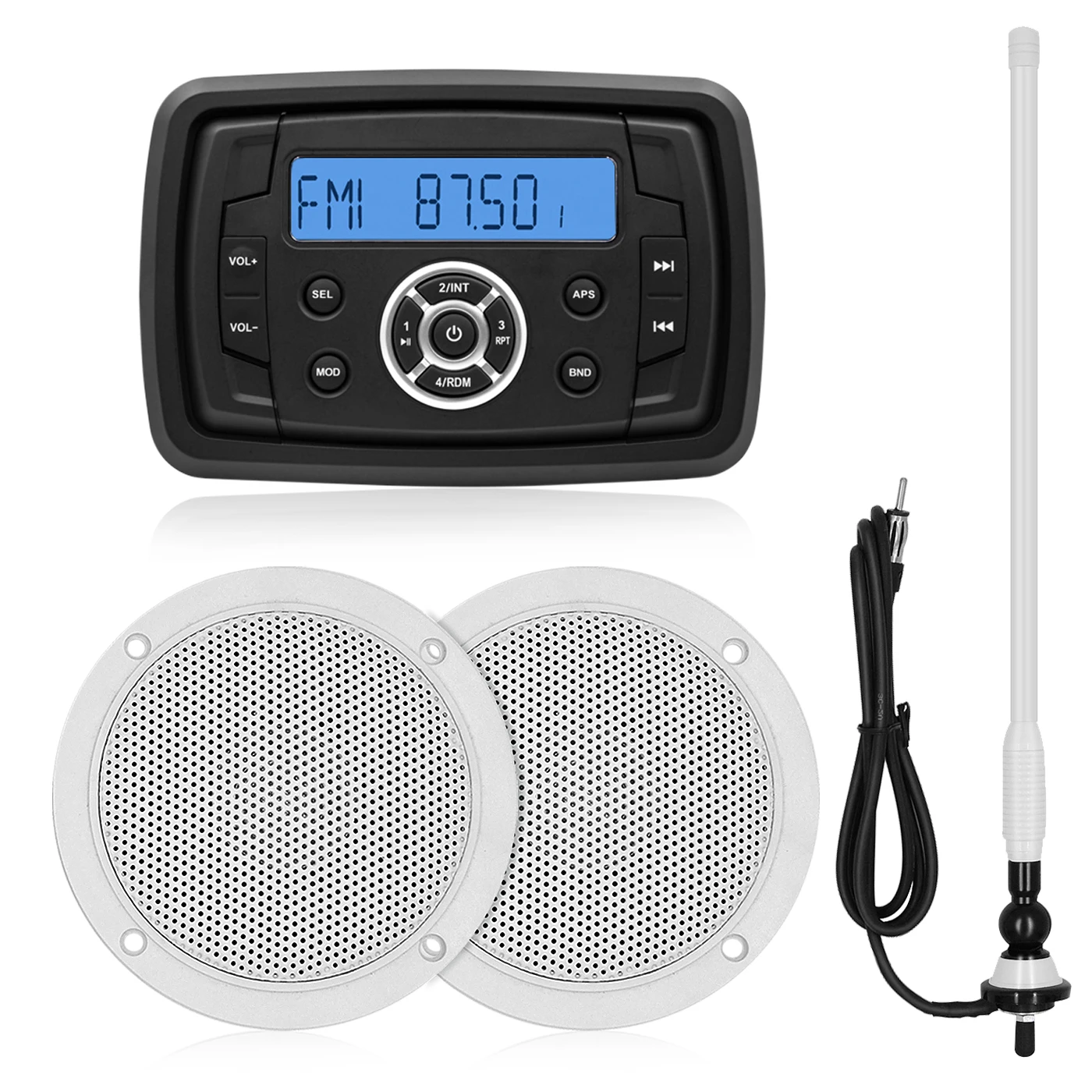 
Waterproof Marine Bluetooth Radio Audio Stereo Player+1 pair 4 inch Marine Speakers For ATV UTV SPA Boat Golf Cart+FM AM Antenna 