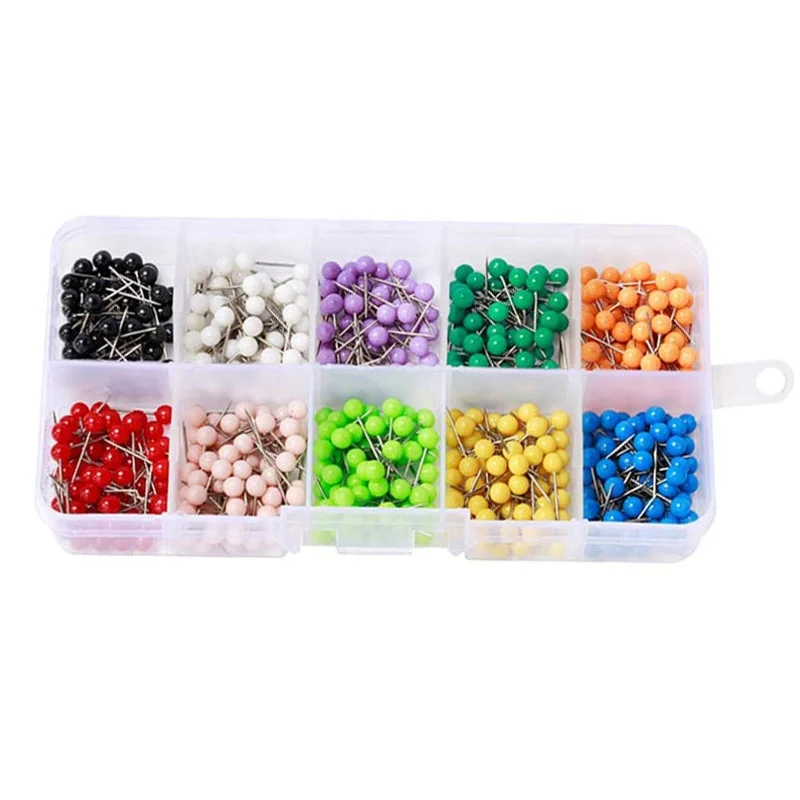 
Custom 500 pcs colorful round plastic ball head map push pins for Office School 