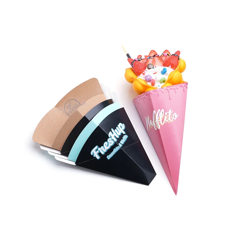Triangle Food Paper Cone Sweet Dessert Waffle Paper Holder French Fries Churros Crepe Waffle Paper Cone Box