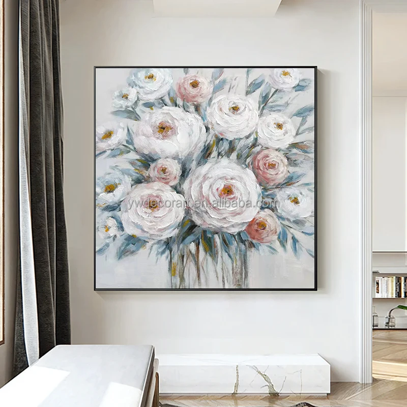 Hot Selling White Flowers Abstract 100% Handmade Oil Painting Art Painting For Home Hotel Decor