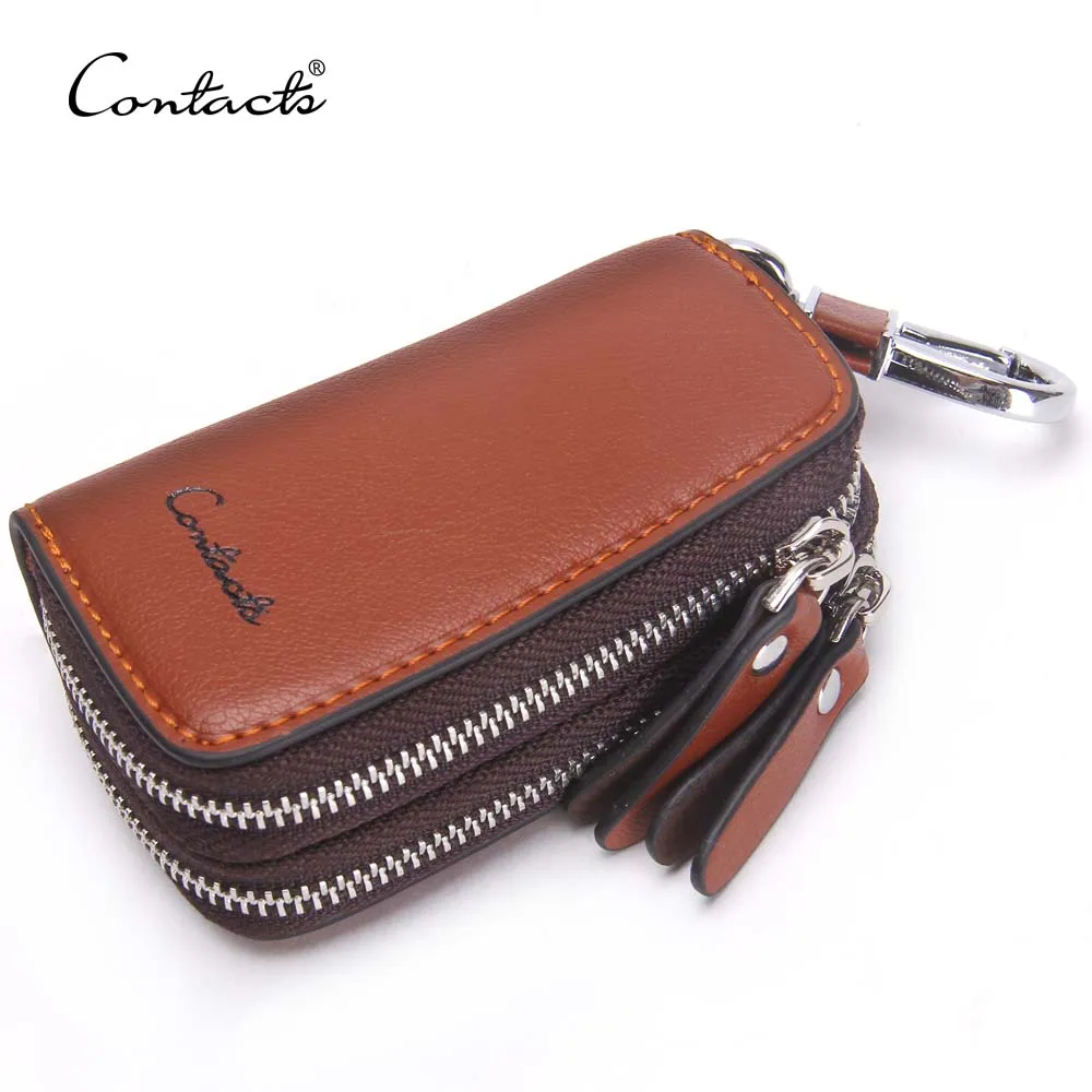 design your own logo wholesale New Double Zip Men Genuine Cow Leather car key case holder key chain wallet Car Key Wallets