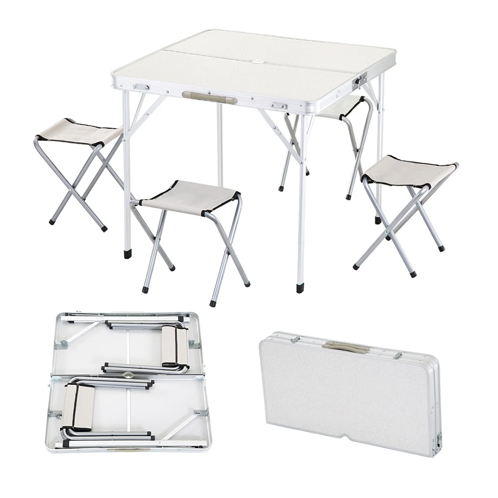 Portable suitcase camping outdoor folding picnic table and 4 chairs sets