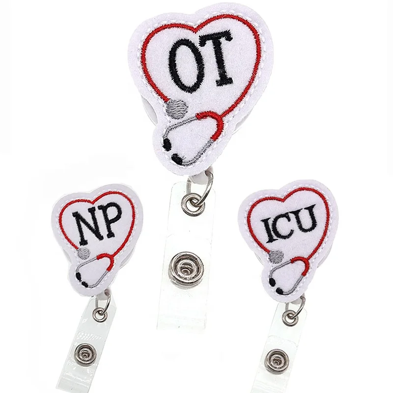 Handmade Knitting Felt Stethoscope Medical Nurse OT NP ICU Letter Retractable Badge Reel ID Badge Holder