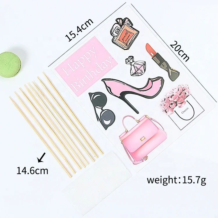 New design happy birthday party  girls  cake topper high-heeled handbag cake topper perfume  cake topper