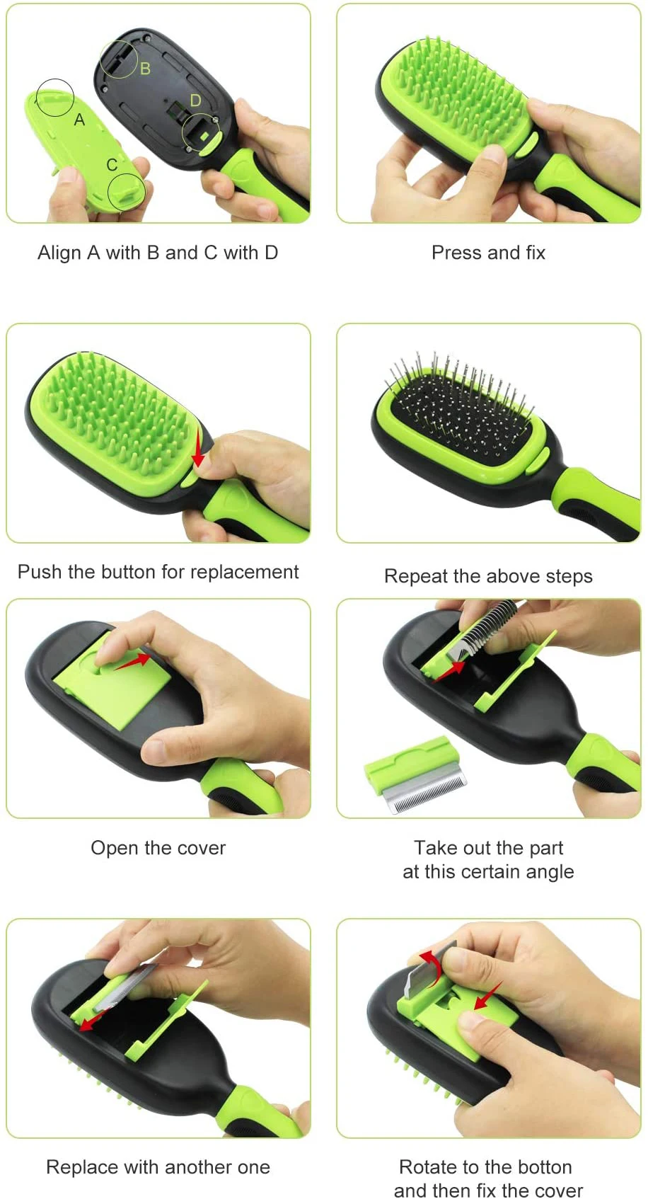 Multi Function 5 in 1 Pet Grooming Comb Dog Massage Hair Removal Bristle Brush