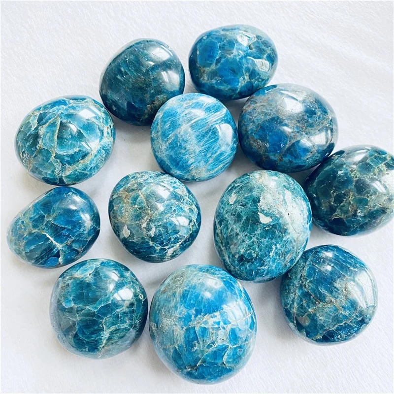 Wholesale natural blue apatite crystal gemstone palm stone for sale