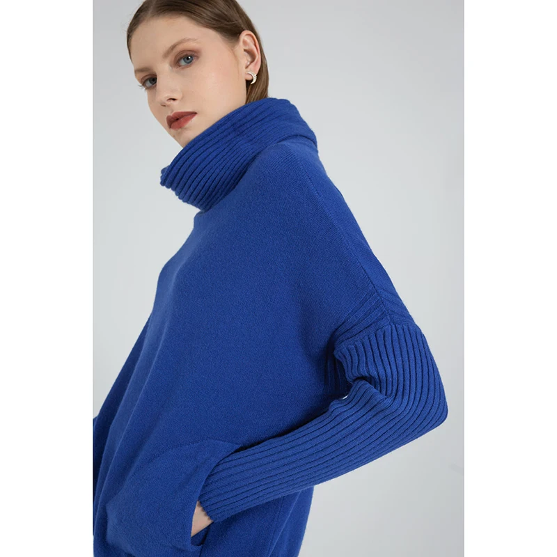 Изготовленный На Заказ пуловер с длинным рукавом и высоким воротником Женский вязаный свитер для девочек