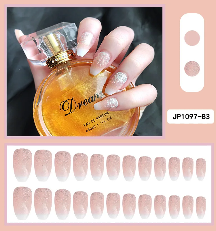  European And American Style White Gradient Glitter Nail Patch Wearable Fake Clip 24 Finished