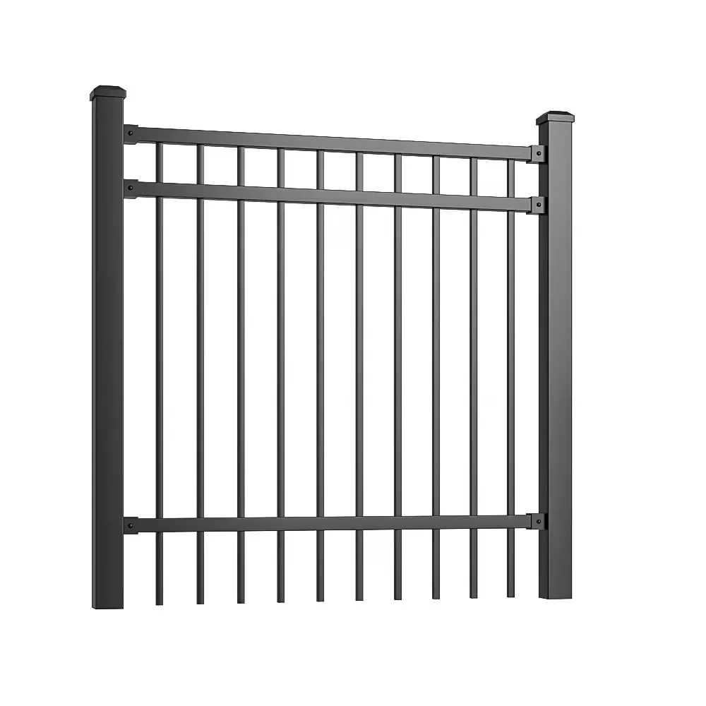 Popular Decorative Wrought Iron Flat Top Fence Low Maintenance Powder-Coated Steel Metal Fence Protection Elegant Design Privacy