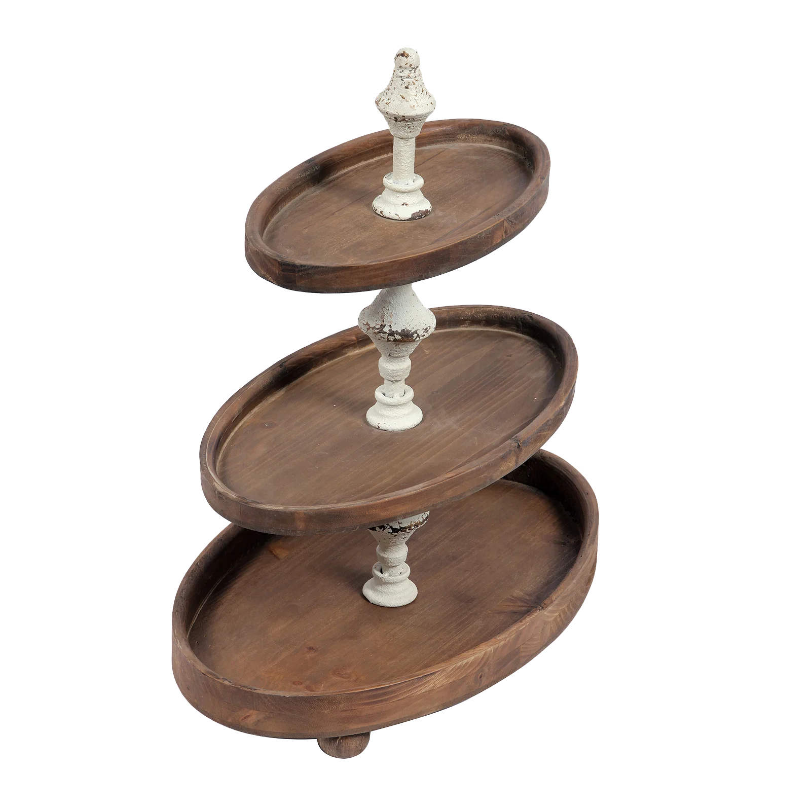 Distressed White Wood Tiered Serving Tray Stand,Rustic Farmhouse Kitchen Decor Three Tiered Tray Cake Stand