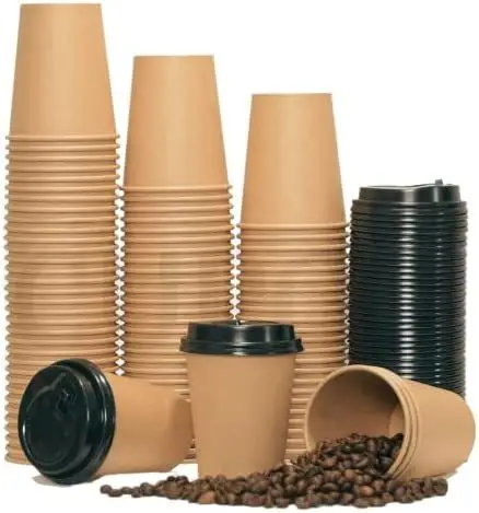 12 oz Custom Printing Logo Arabica Cawa Brown Hot Coffee Takeaway Double Wall Paper Cups with Lids Disposable