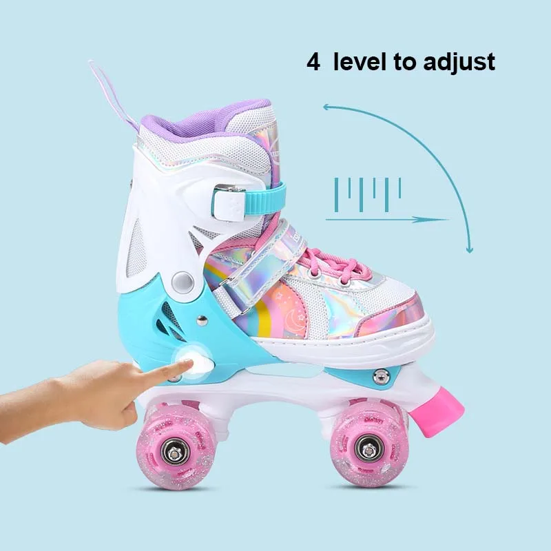 Best Gifts 4 size Adjustable Durable Rainbow LED Light up Roller Inline Skate Shoes for kids Girls Boys