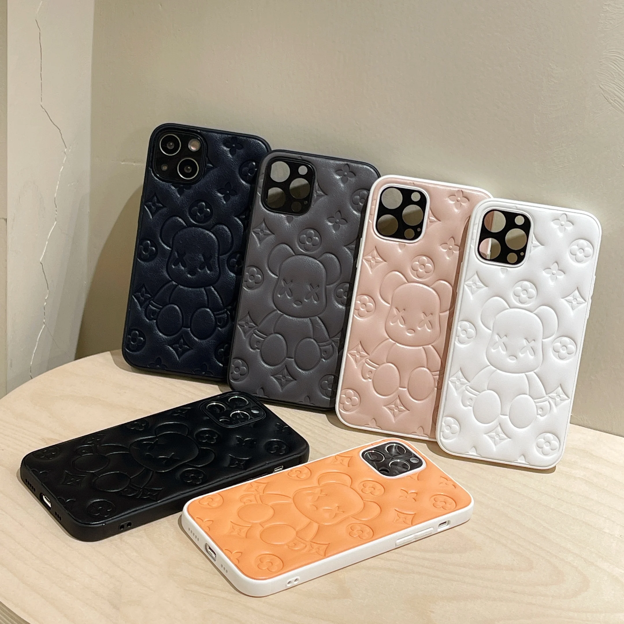Luxury Sponge Puffer Phone Case for Apple IPHONE 14 11 12 13 pro max teddy bear Mobile phone PU Leather Down Jacket Back Cover