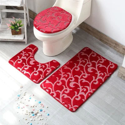 PV velvet toilet three-piece bathroom floor mat bathroom striped carpet mat Z0091-1