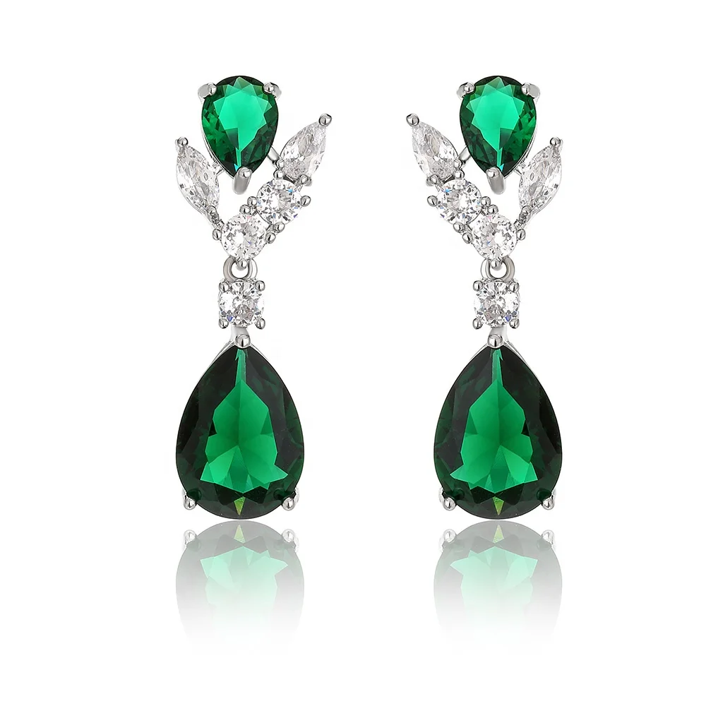 RAKOL EP2989 Fashion Trendy Zircon Emerald Rhodium Plated Big Water Drop Fine Jewelry Wedding Christmas Gifts Earrings Women