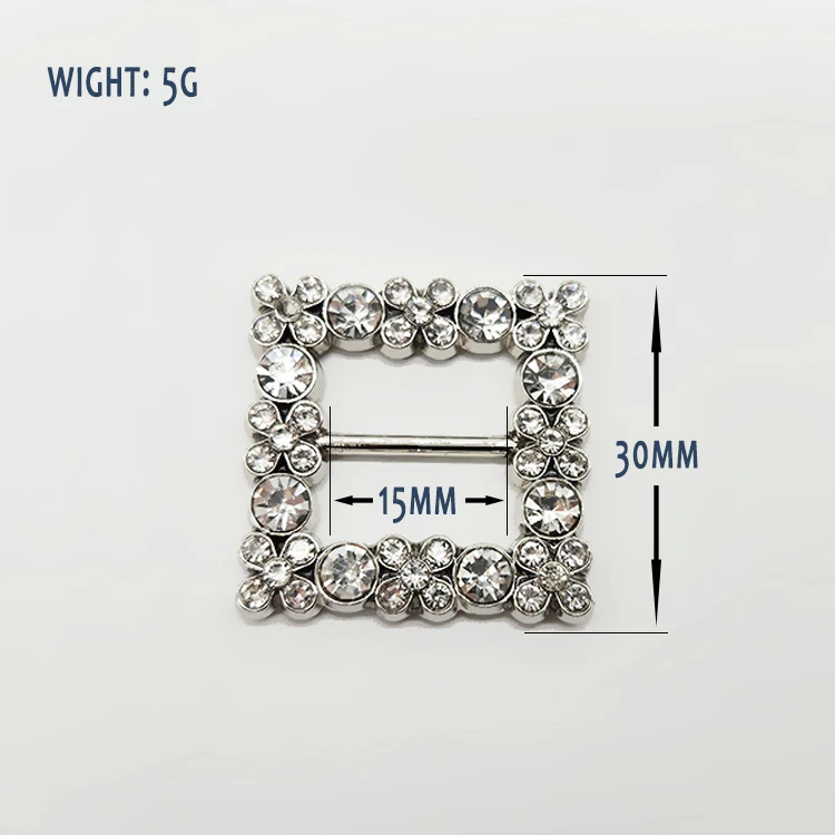 Fashion Scarf Handbag Diamond Decoration Metal Buckle Silver 15mm Square Rhinestone Garment Strap Buckle For Women