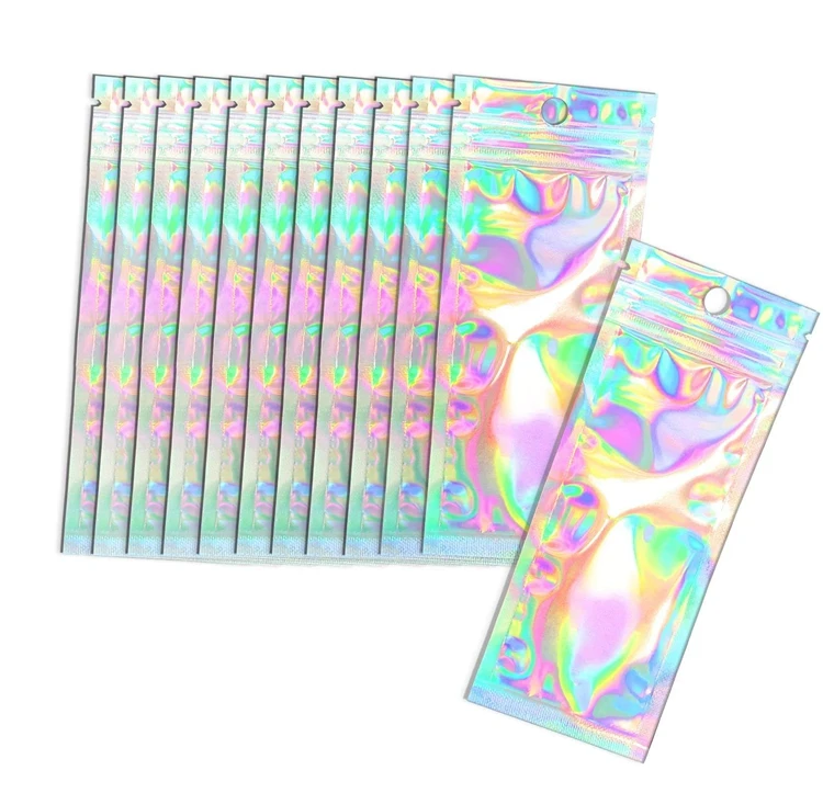 One Side Transparent Holographic Ziplock Packaging Small Zipper Lock Mylar Hologram Bags