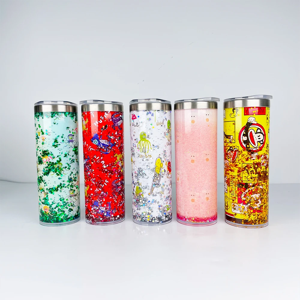 new style USA 20oz sublimation storyboard stainless steel snow globe tumbler with sliding lid and straw for DIY glitter craft