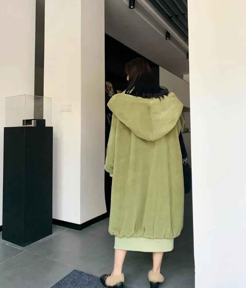 2022 New Arrival  Fashion Faux rabbit fur Long Over Sized Style Women hooded Coat