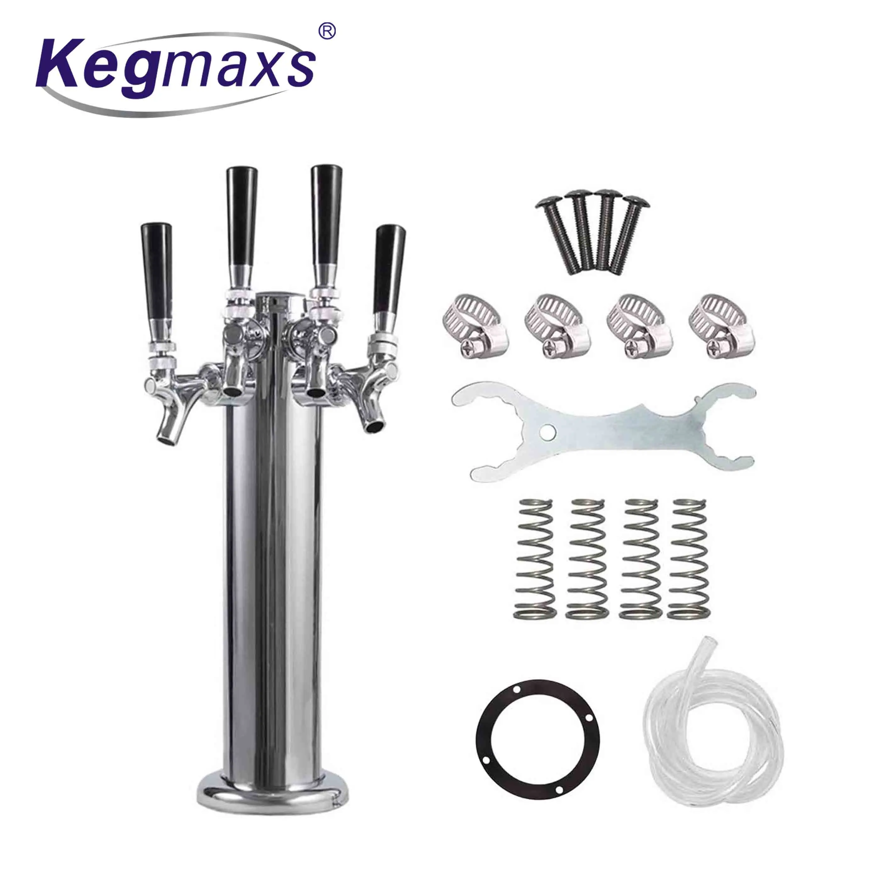 Kegmaxs Four Tap Beer Dispenser Tower 3 inch Beer Kegerator Tower with 4 Faucet for Home Brewing Beer Kegging