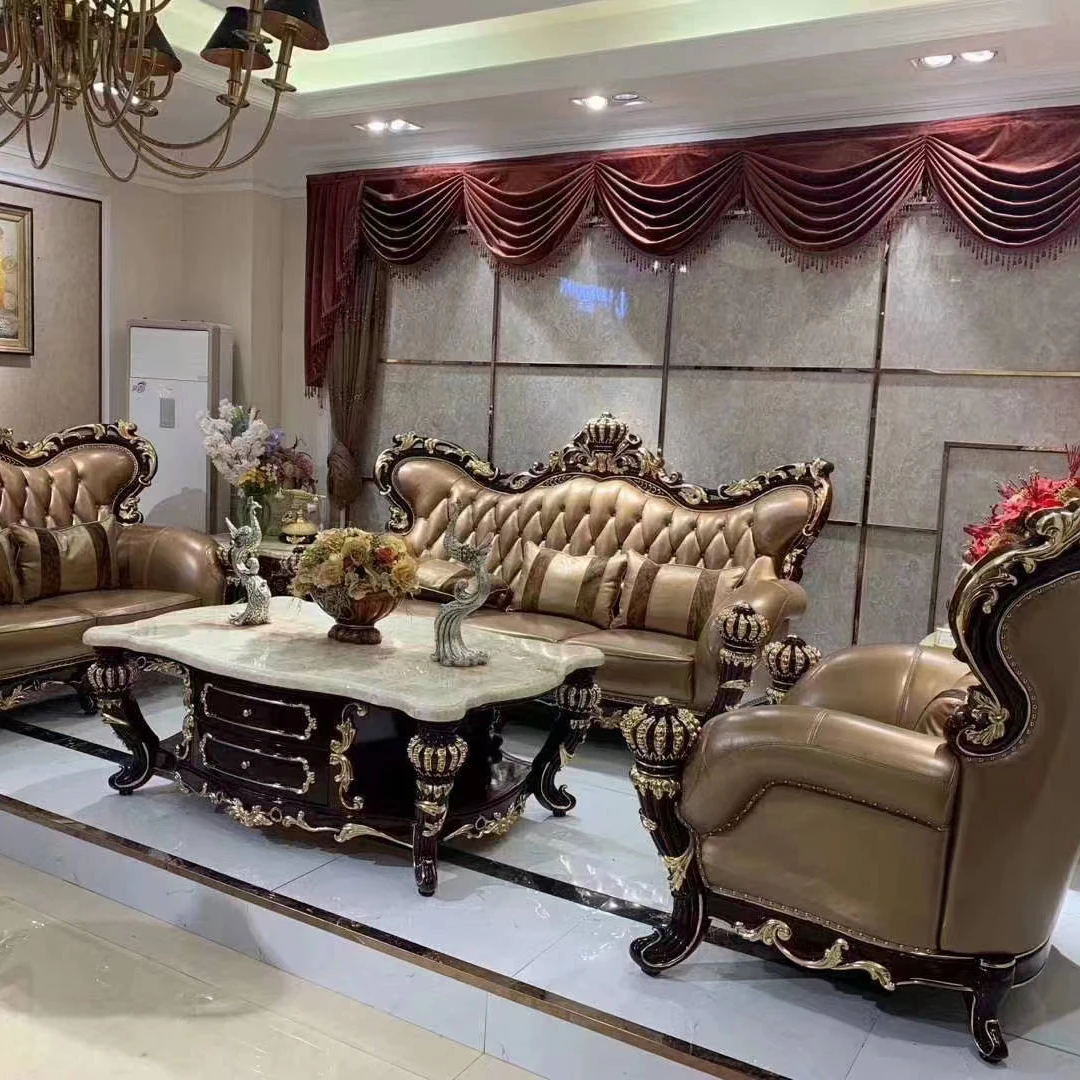 2023 wholesale wooden double-side carving leather sofa set good quality customize sofa