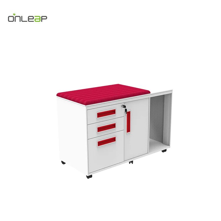 
Office furniture metal locking 3 drawer cabinet mobile pedestal with seat 