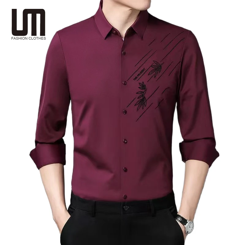 Liu Ming Wholesale 2024 Spring Men Casual Long Sleeve Print Seamless Smooth Comfortable Fashion Shirt