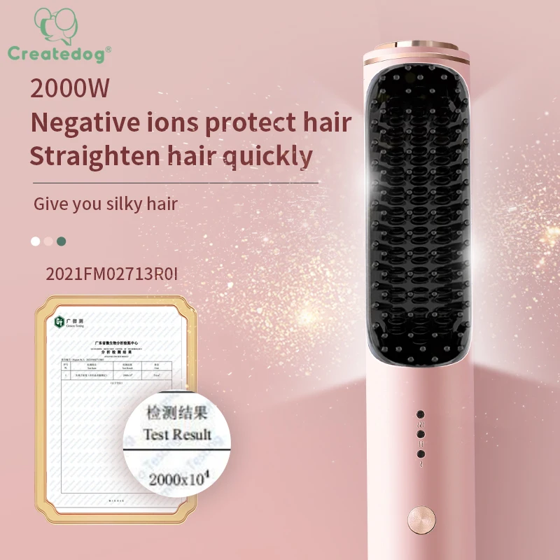 Перезаряжаемый портативный мини-выпрямитель для волос с отрицательными ионами, горячая расческа для волос, выпрямитель для бороды, розовая щетка для волос