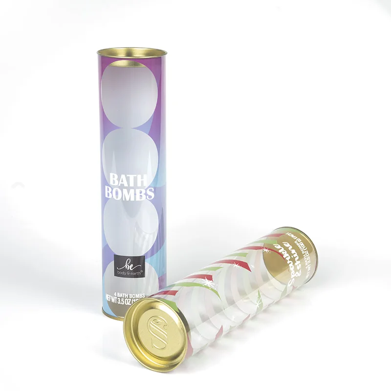 Plastic Cylinder Tube Printed Packaging Clear Round PVC Plastic Boxes With Tin Lid