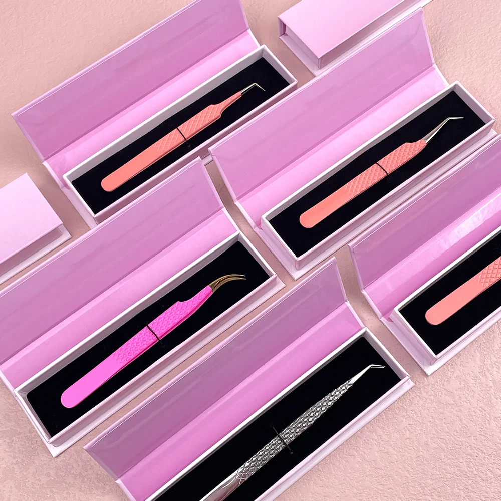 Custom Logo Fiber Curved Tip Tweezers 45 90 Degree Nano Grip Microfiber Craft Tweezers Volume Eyelash Extension Tweezers Set