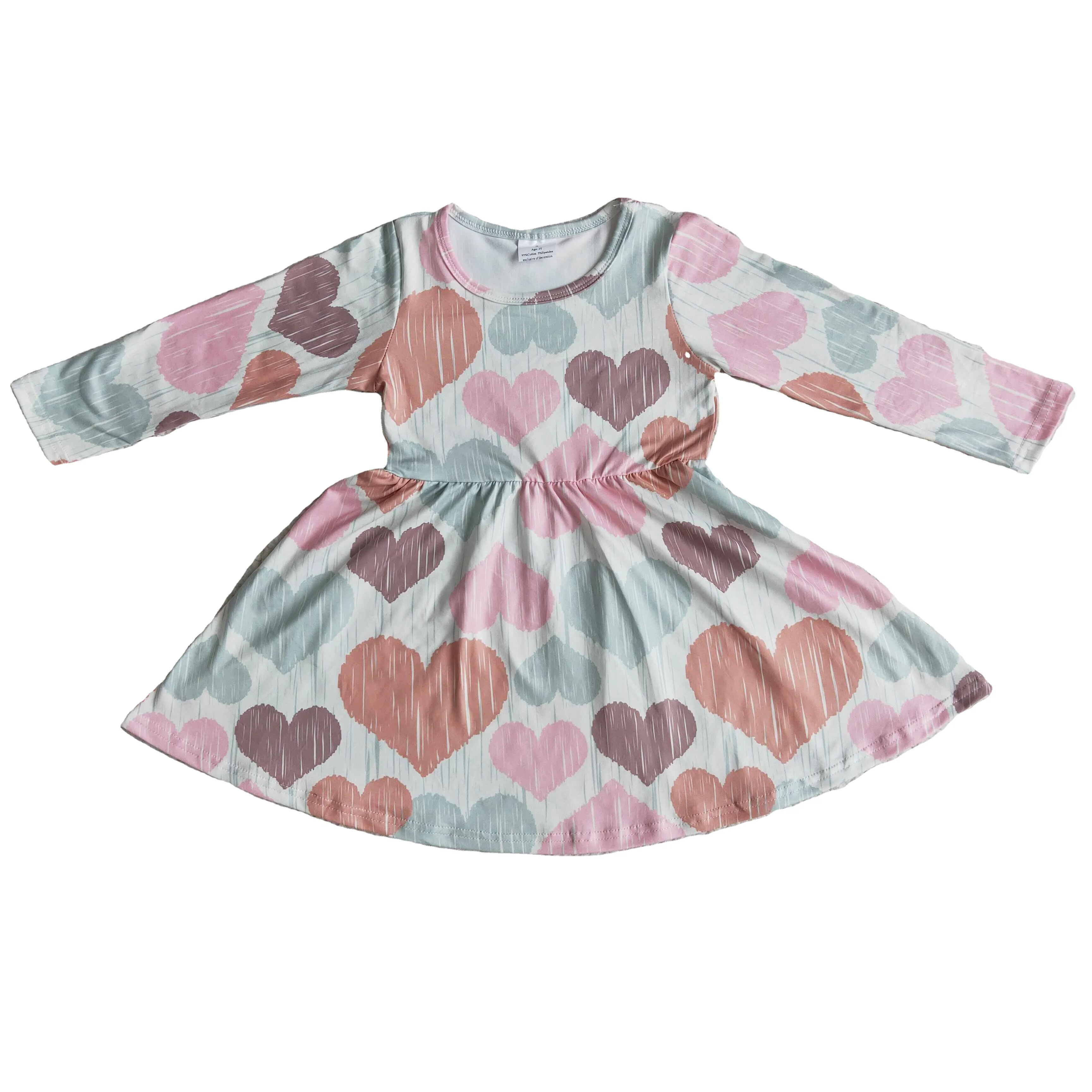 Customize New Arrived Flower Printed Girls Dress Milk Silk Fabric Kids Skirts Long Sleeve Baby Dress Clothes