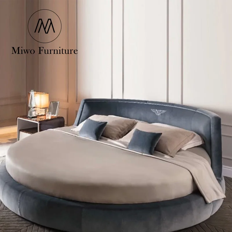 Modern bedroom furniture Italian latest design fabric Round bed Hotel luxury king size velvet round bed custom furniture
