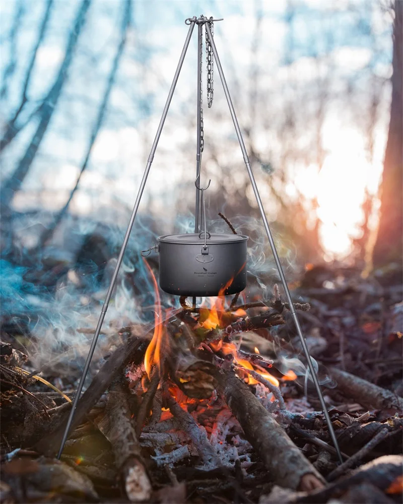Boundless Voyage Stove Tripod Campfire Grill Stand Tripod Durable Camping Portable Titanium Tripod