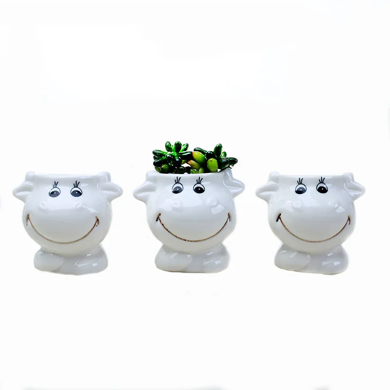 Wholesale new cute cartoon cow ceramic flower pot
