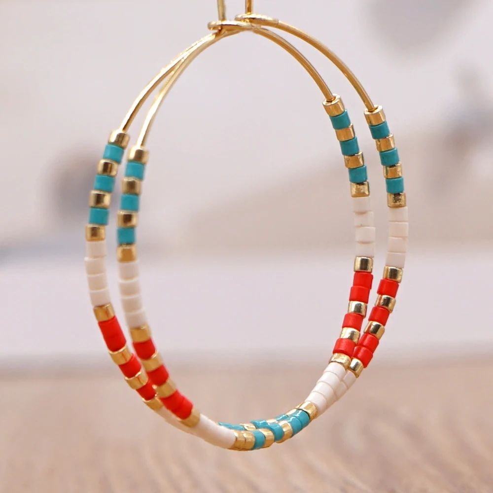 Go2BoHo Bohemian Colorful Beads Circle Round Hoop Earrings Gold Hoop Dangle Earrings for Women Vintage Boho Jewelry