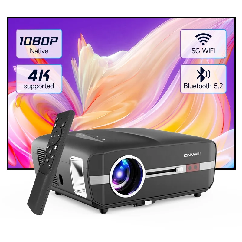 4K Support Projector with Wifi Bluetooth Portable Projectors Outdoor Home Movie Proyector Compatible with Laptop, Smartphone