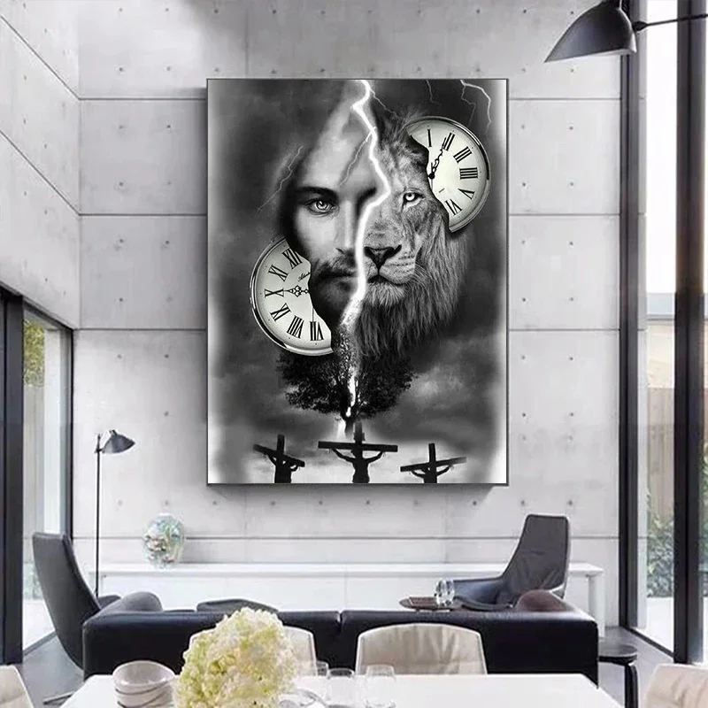 Abstract Black & White Jesus Portrait Canvas Painting Christian Wall Decor for Living Room decoration interior house