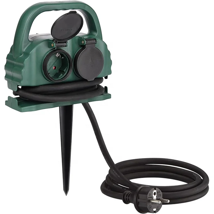 Garden Socket 4-Way IP44 with Carry Handle and Ground Spike Outdoor Socket with Rubber Cable Power Distributor